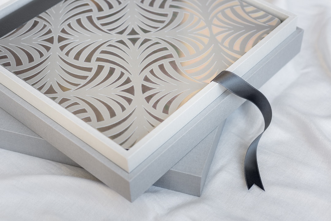 luxurious photo album with engraved metal cover